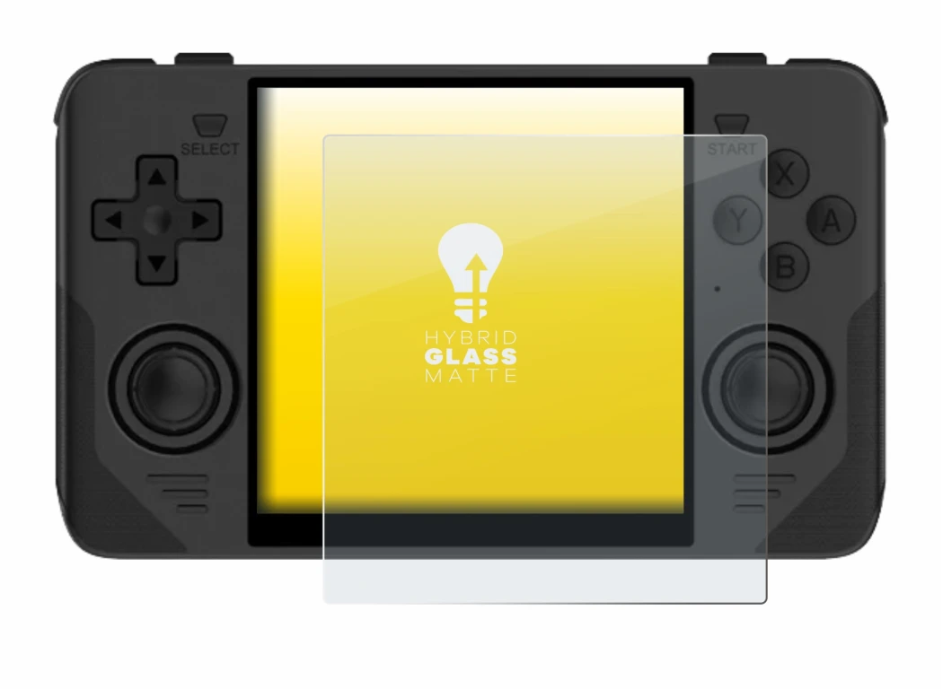 Abbildung des Geräts Powkiddy RGB30 mit einer Vielzahl des Displayschutzes.