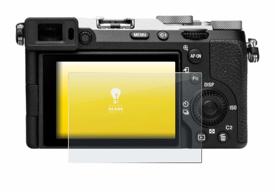 Abbildung des Geräts Sony Alpha 7C II (ILCE-7CM2) mit einer Vielzahl des Displayschutzes.