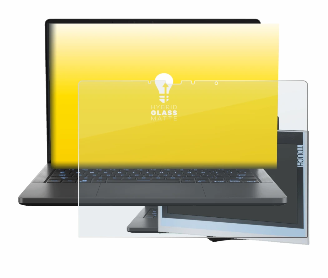 Abbildung des Geräts ASUS ROG Zephyrus G14 2024 GA403 mit einer Vielzahl des Displayschutzes.