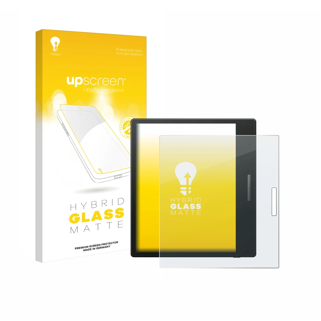 Vorderseite einer Produktverpackung mit dem Markenlogo upscreen. Daneben ist das Gerät Boox Go Color 7 mit dem zugehörigen Dis