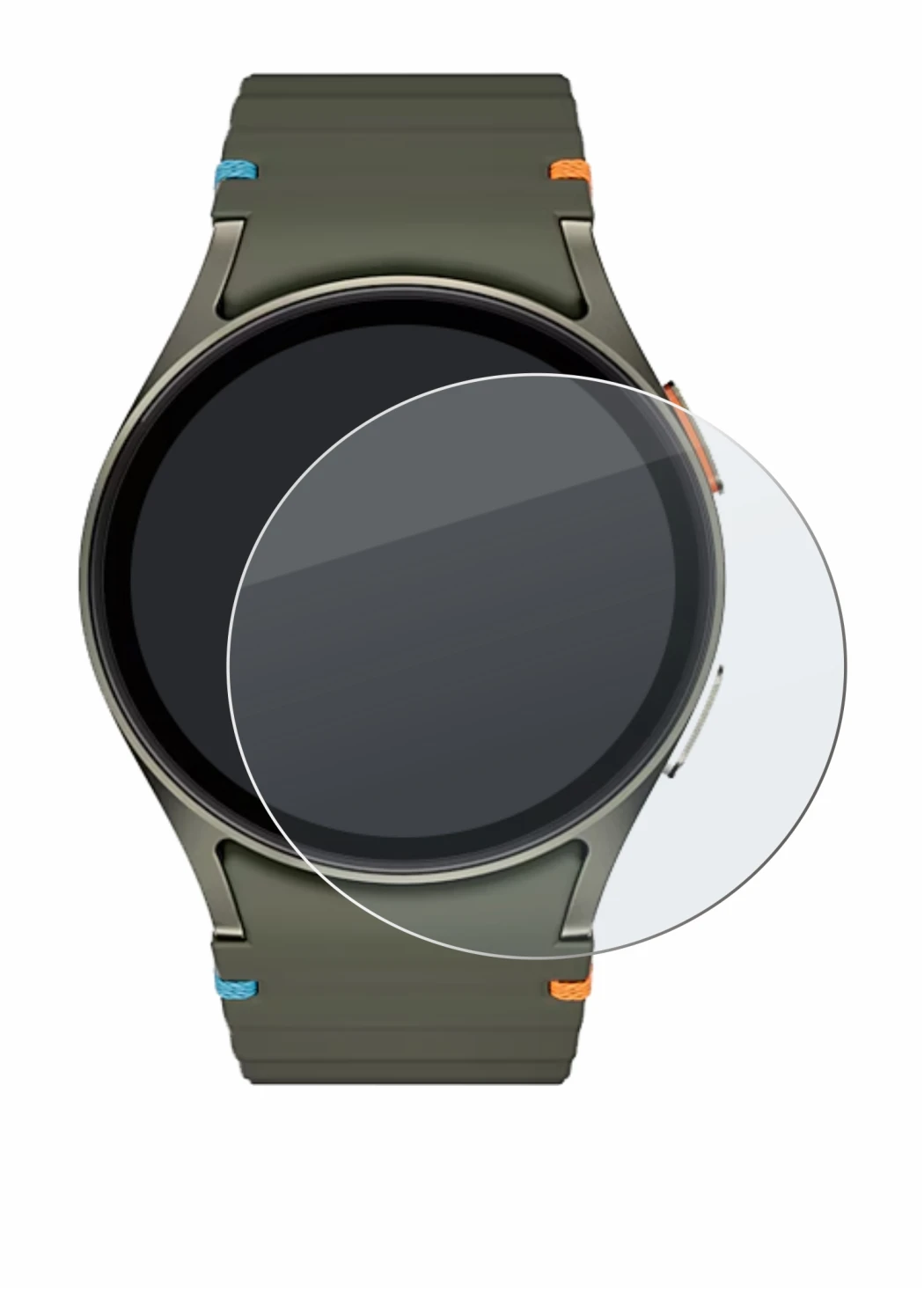 Abbildung des Geräts Samsung Galaxy Watch 7 (40 mm) mit einer Vielzahl des Displayschutzes.