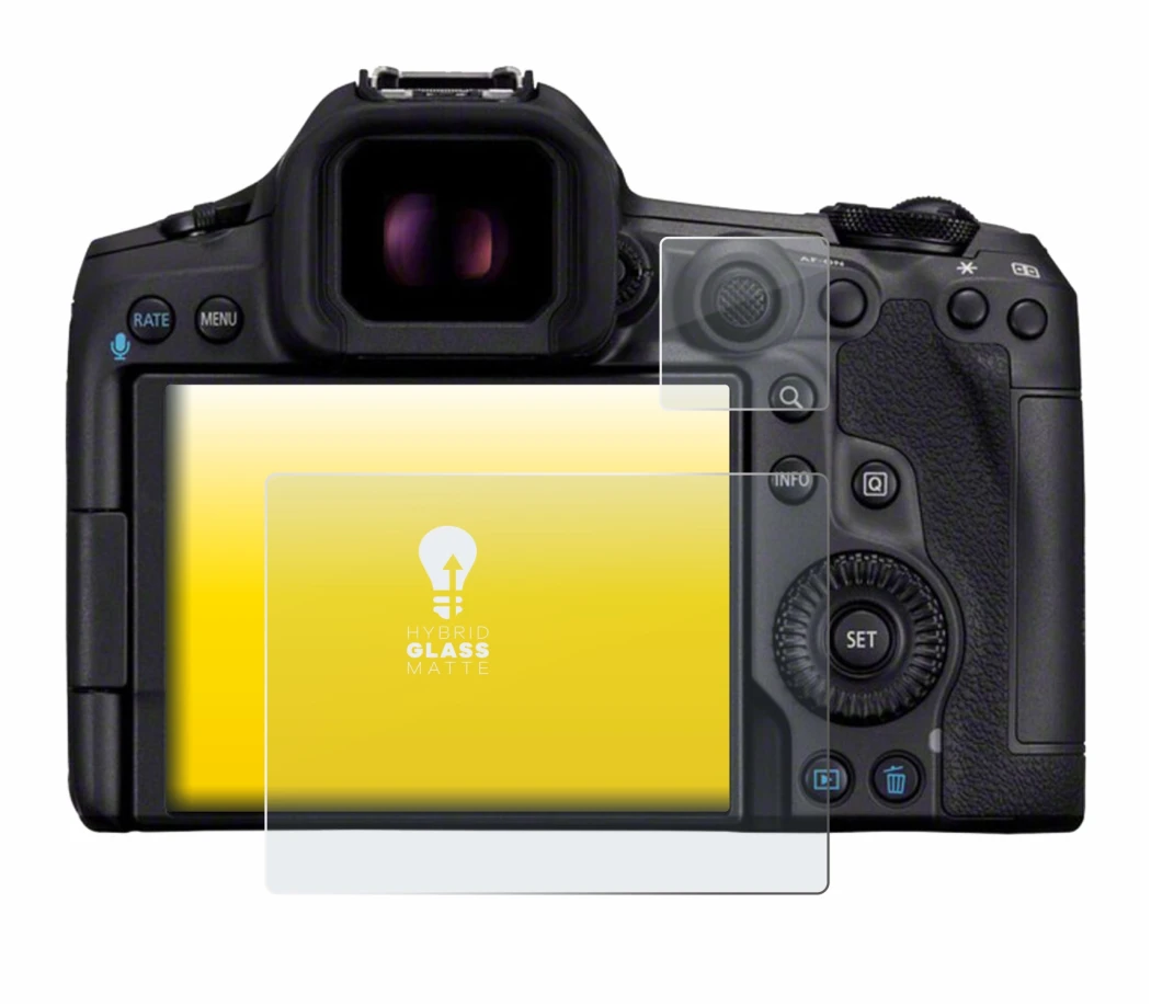 Abbildung des Geräts Canon EOS R5 Mark II mit einer Vielzahl des Displayschutzes.