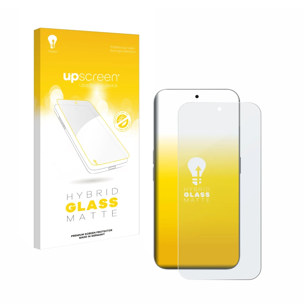 Vorderseite einer Produktverpackung mit dem Markenlogo upscreen. Daneben ist das Gerät Nothing Phone (2a) Plus mit dem zugehör