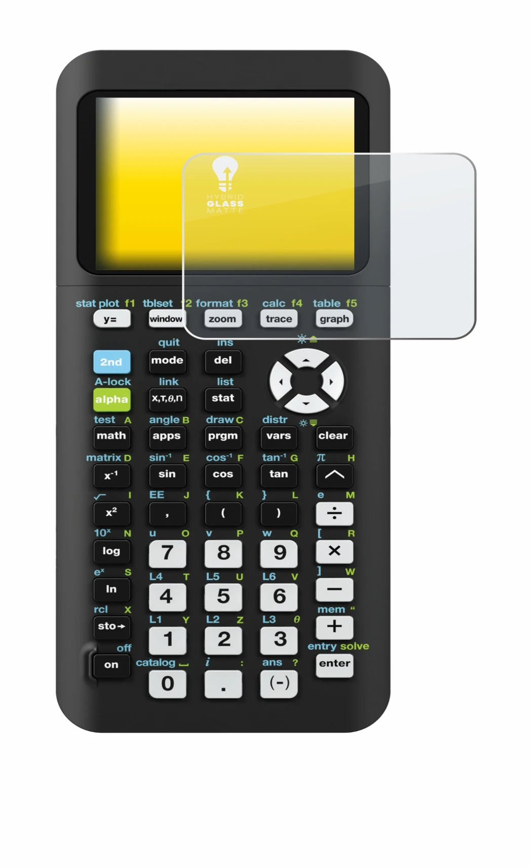 Abbildung des Geräts Texas Instruments TI-84 Plus CE-T Python mit einer Vielzahl des Displayschutzes.