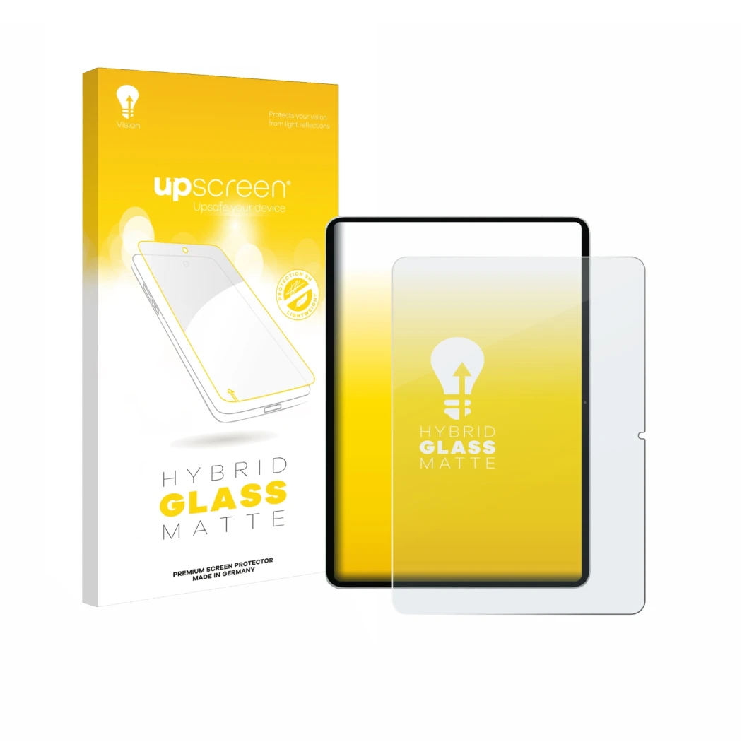 Vorderseite einer Produktverpackung mit dem Markenlogo upscreen. Daneben ist das Gerät Xiaomi Pad 7 mit dem zugehörigen Displa