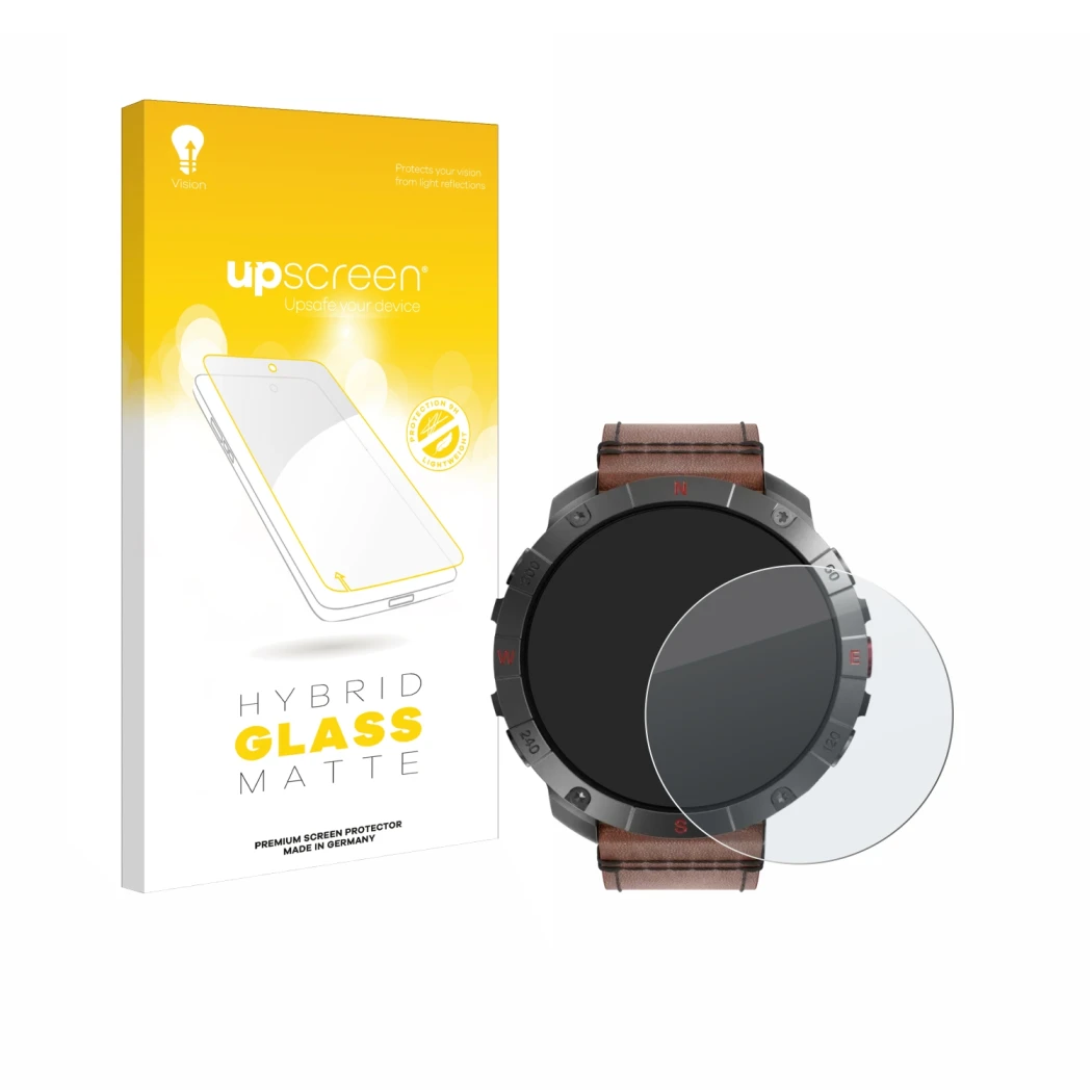 Vorderseite einer Produktverpackung mit dem Markenlogo upscreen. Daneben ist das Gerät Polar Grit X2 Pro Titan mit dem zugehör