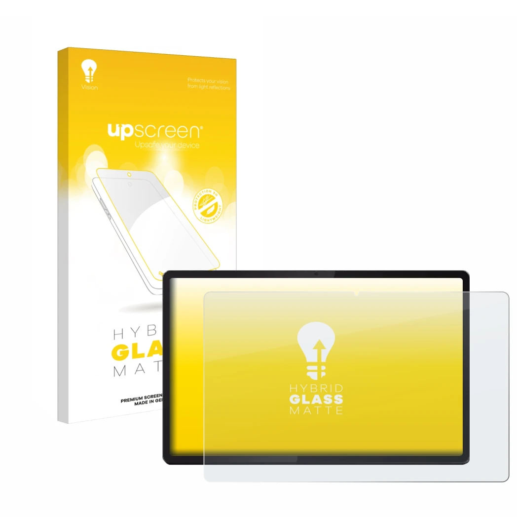 Vorderseite einer Produktverpackung mit dem Markenlogo upscreen. Daneben ist das Gerät Lenovo Idea Tab Pro 12.7