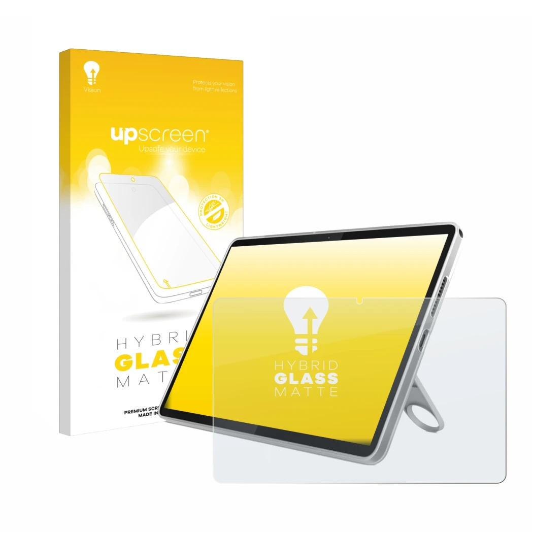 Vorderseite einer Produktverpackung mit dem Markenlogo upscreen. Daneben ist das Gerät Lenovo Tab 10.1