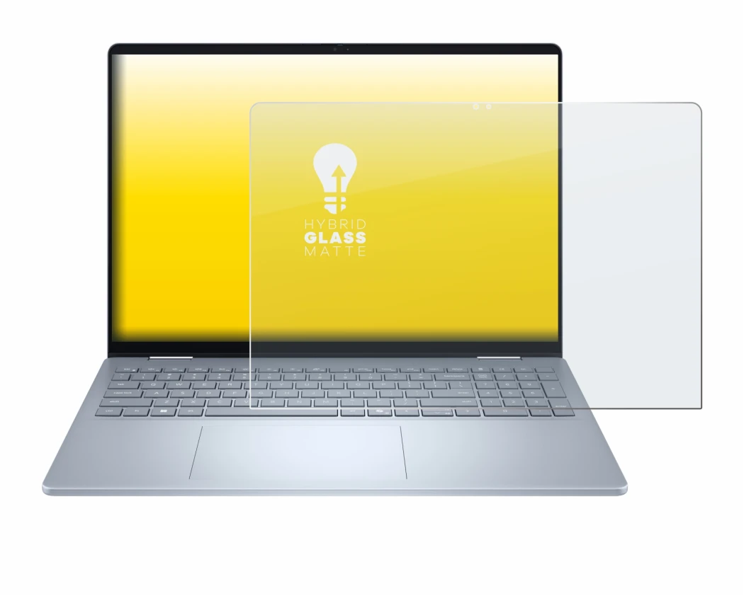 Abbildung des Geräts Dell 16 Plus-2-in-1 mit einer Vielzahl des Displayschutzes.