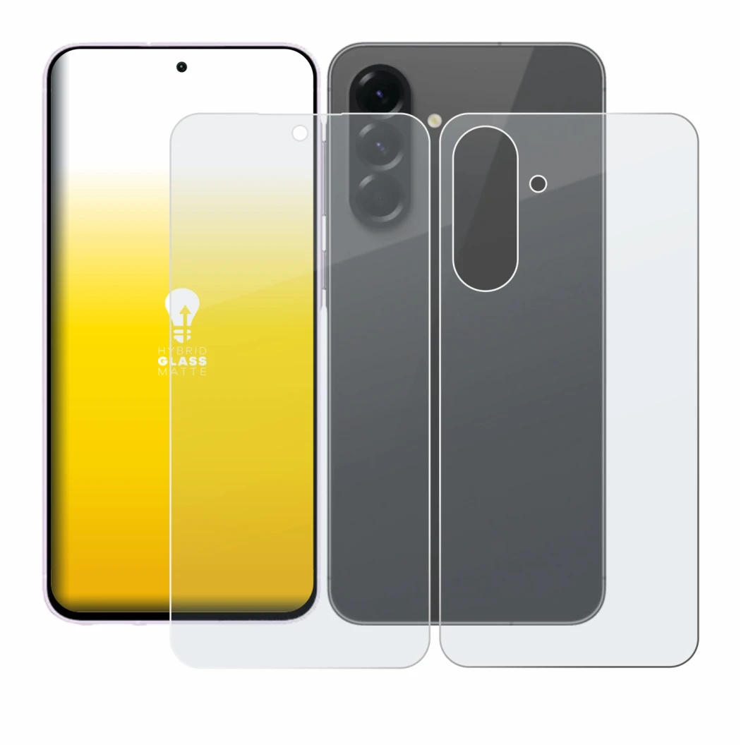 Abbildung des Geräts Samsung Galaxy A56 5G (Display+Rückseite) mit einer Vielzahl des Displayschutzes.