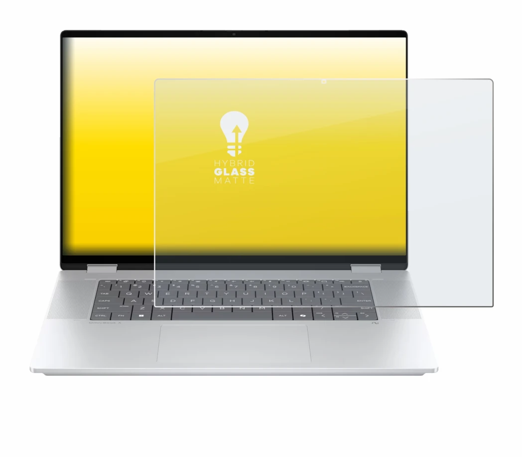 Abbildung des Geräts HP OmniBook X Flip 16-aX mit einer Vielzahl des Displayschutzes.