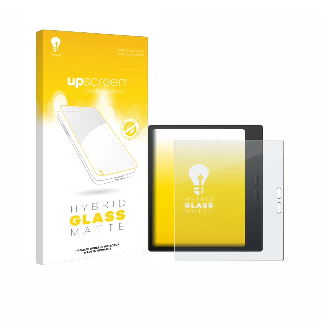 Vorderseite einer Produktverpackung mit dem Markenlogo upscreen. Daneben ist das Gerät Boox Go 7 mit dem zugehörigen Displaysc