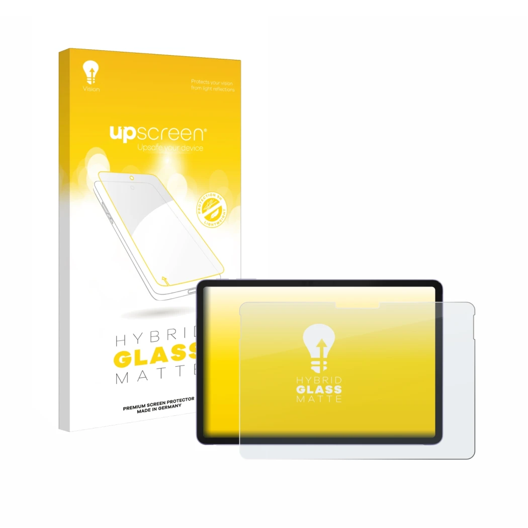 Vorderseite einer Produktverpackung mit dem Markenlogo upscreen. Daneben ist das Gerät Microsoft Surface Pro 12 mit dem zugehö