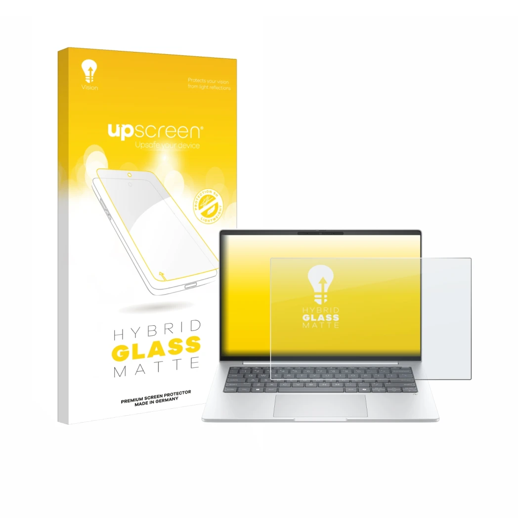 Vorderseite einer Produktverpackung mit dem Markenlogo upscreen. Daneben ist das Gerät HP EliteBook 8 G1i 14