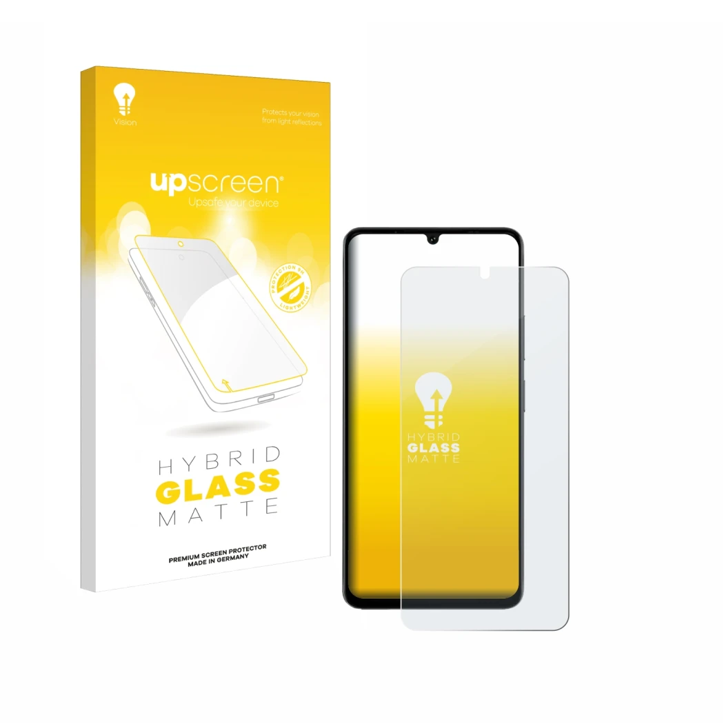 Vorderseite einer Produktverpackung mit dem Markenlogo upscreen. Daneben ist das Gerät Doogee Note 59 Pro Plus mit dem zugehör