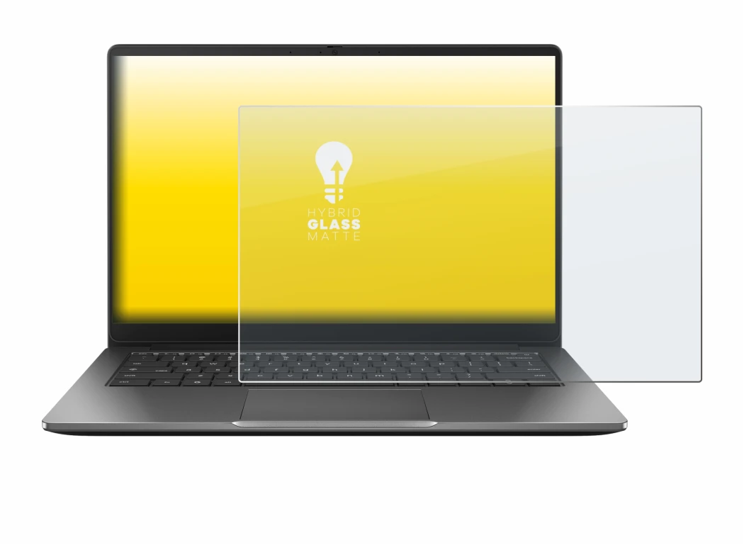 Abbildung des Geräts ASUS Chromebook Plus CX14 mit einer Vielzahl des Displayschutzes.