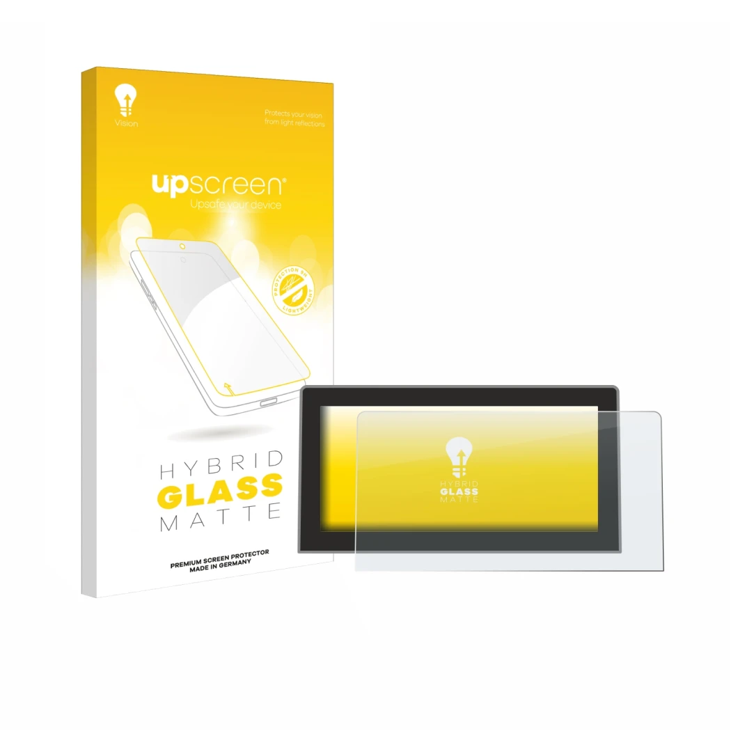 Vorderseite einer Produktverpackung mit dem Markenlogo upscreen. Daneben ist das Gerät Volkswagen Golf MK8.5 12.9