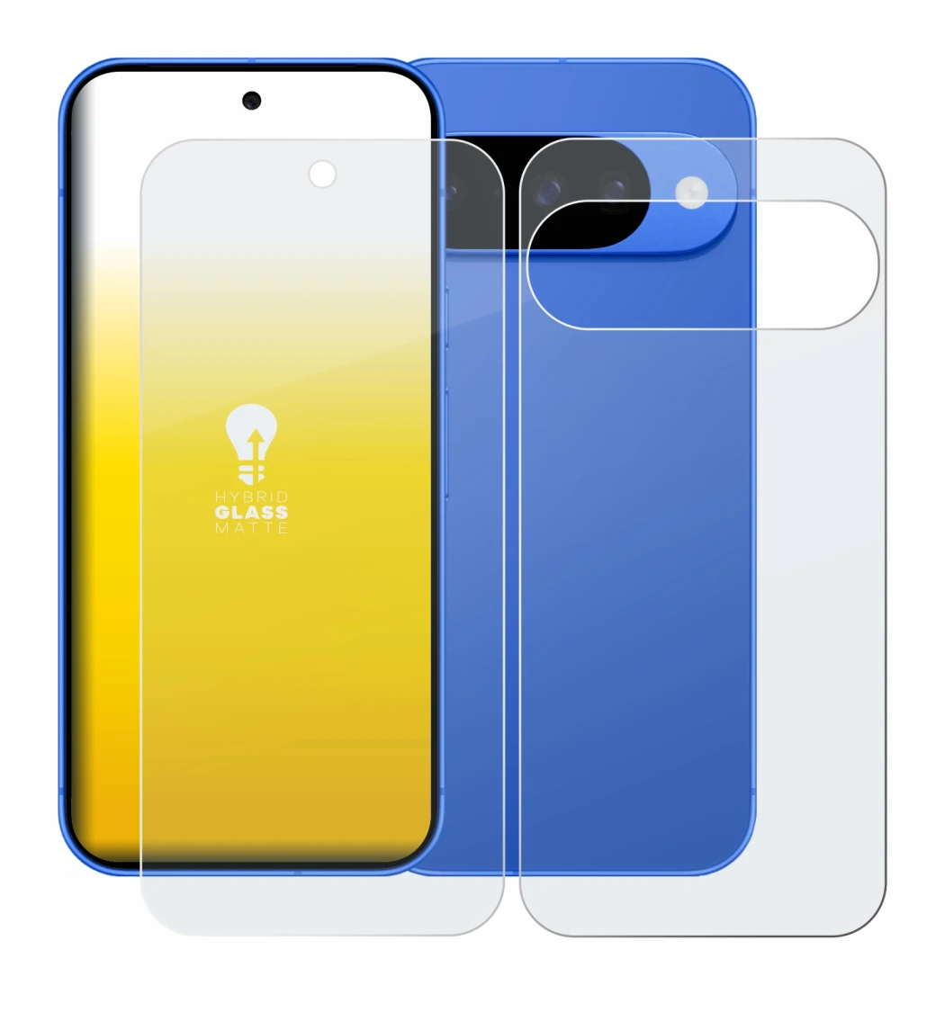 Abbildung des Geräts Google Pixel 10 (Display+Rückseite) mit einer Vielzahl des Displayschutzes.