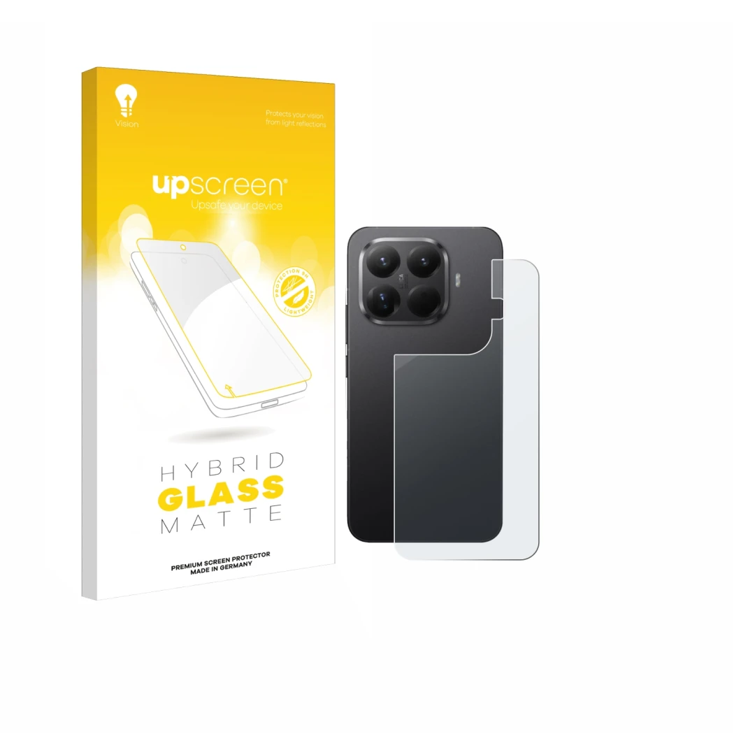 Vorderseite einer Produktverpackung mit dem Markenlogo upscreen. Daneben ist das Gerät Xiaomi 15T Pro (Rückseite) mit dem zuge