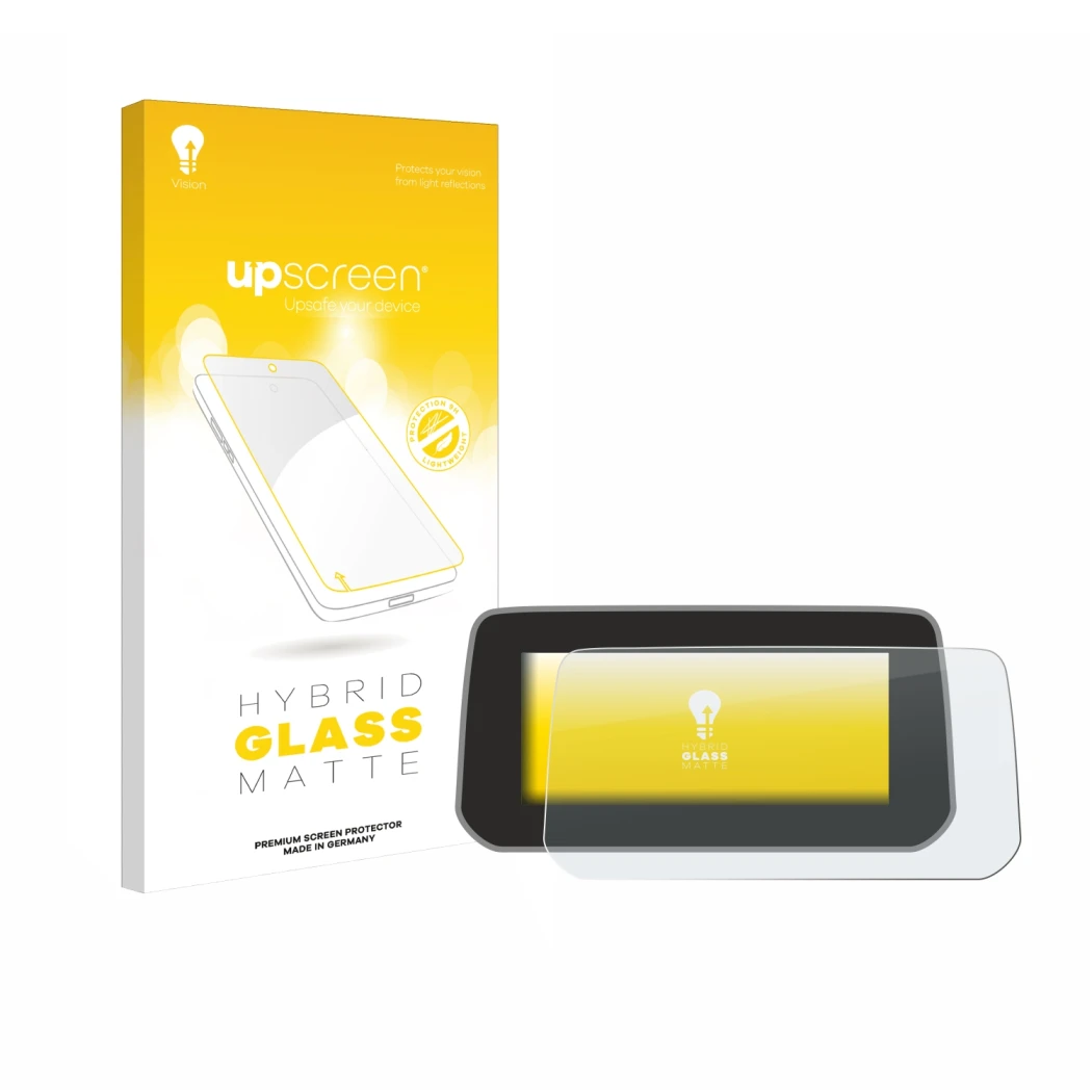 Vorderseite einer Produktverpackung mit dem Markenlogo upscreen. Daneben ist das Gerät Mazda CX-5 2020 mit dem zugehörigen Dis