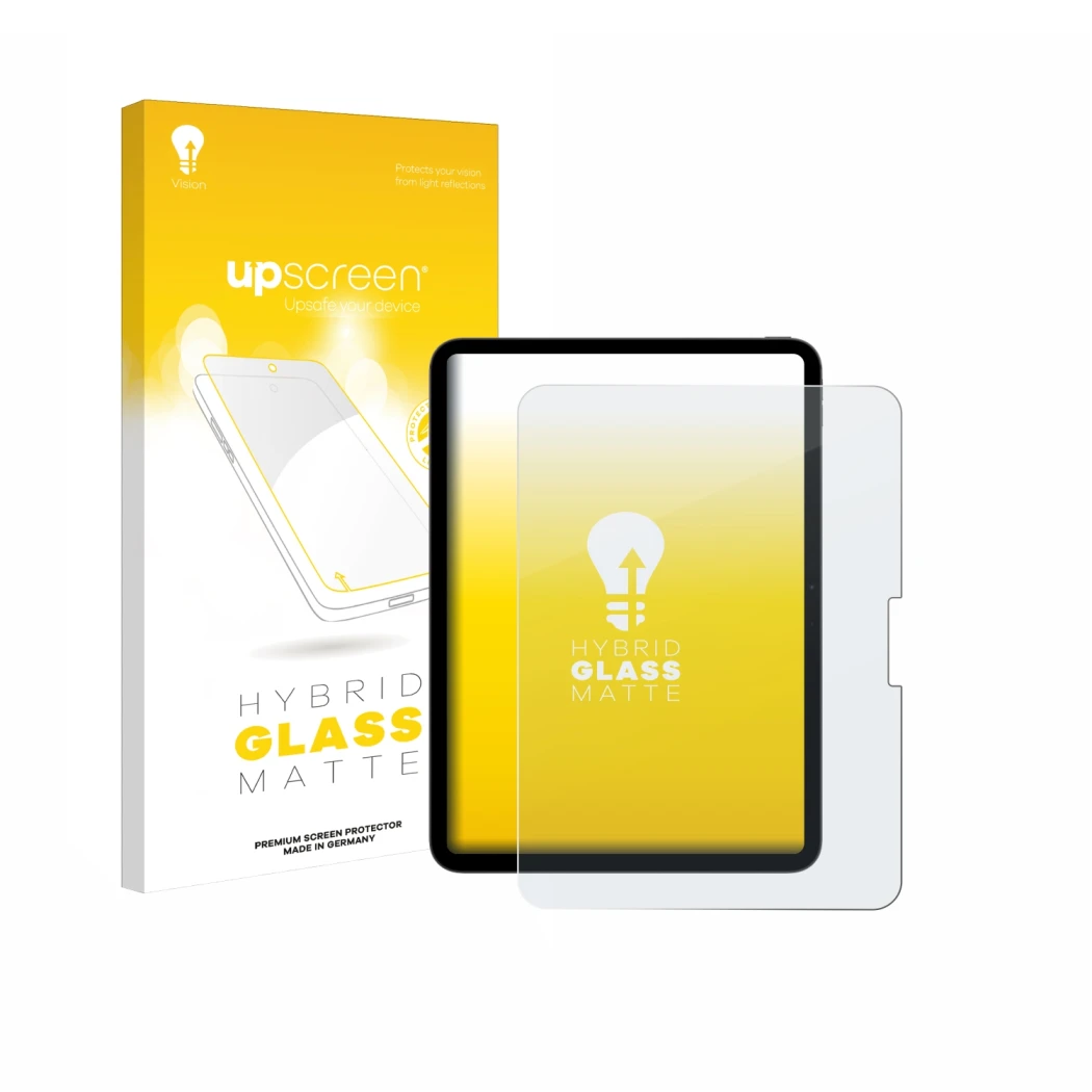 Vorderseite einer Produktverpackung mit dem Markenlogo upscreen. Daneben ist das Gerät Apple iPad Pro 11