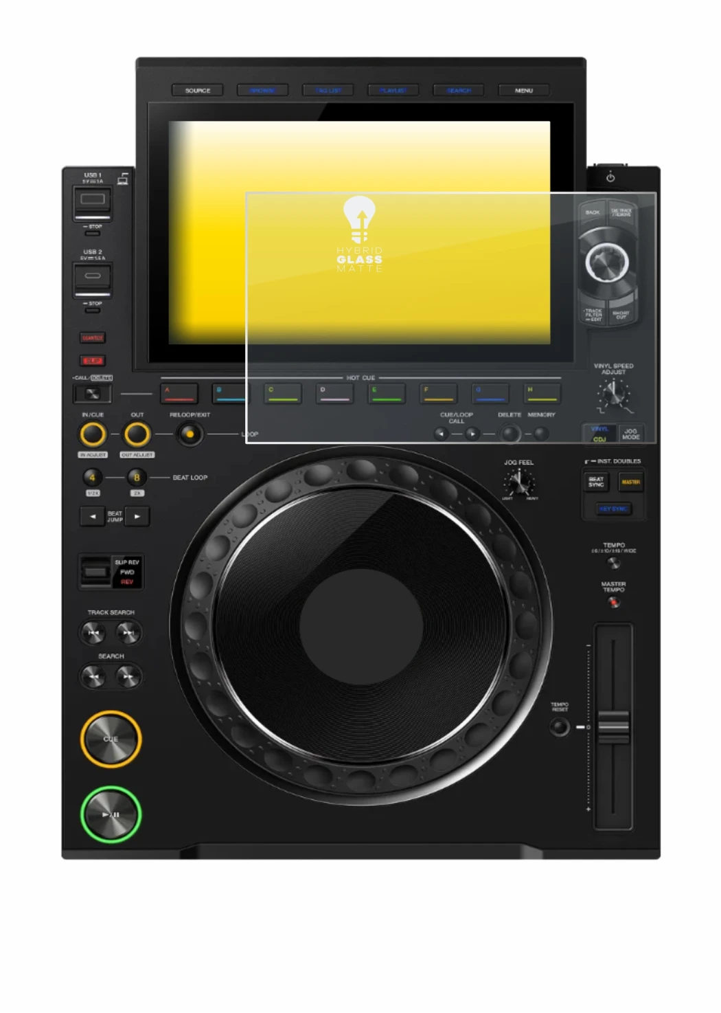 Abbildung des Geräts Pioneer CDJ 3000X mit einer Vielzahl des Displayschutzes.