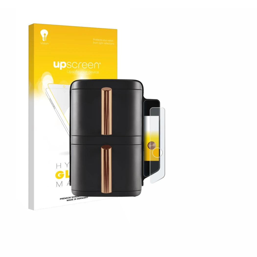 Vorderseite einer Produktverpackung mit dem Markenlogo upscreen. Daneben ist das Gerät Ninja Double Stack XL sl400eu mit dem z