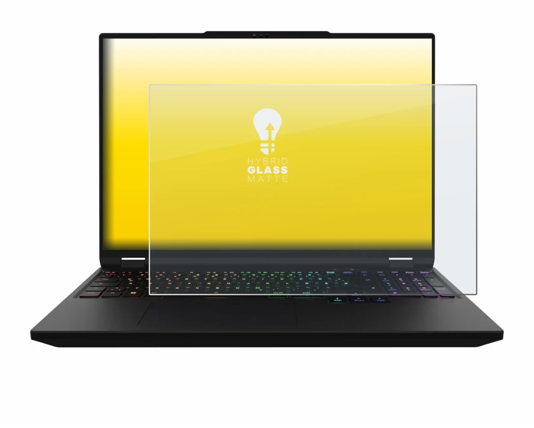 Abbildung des Geräts XMG Apex 16 Max mit einer Vielzahl des Displayschutzes.