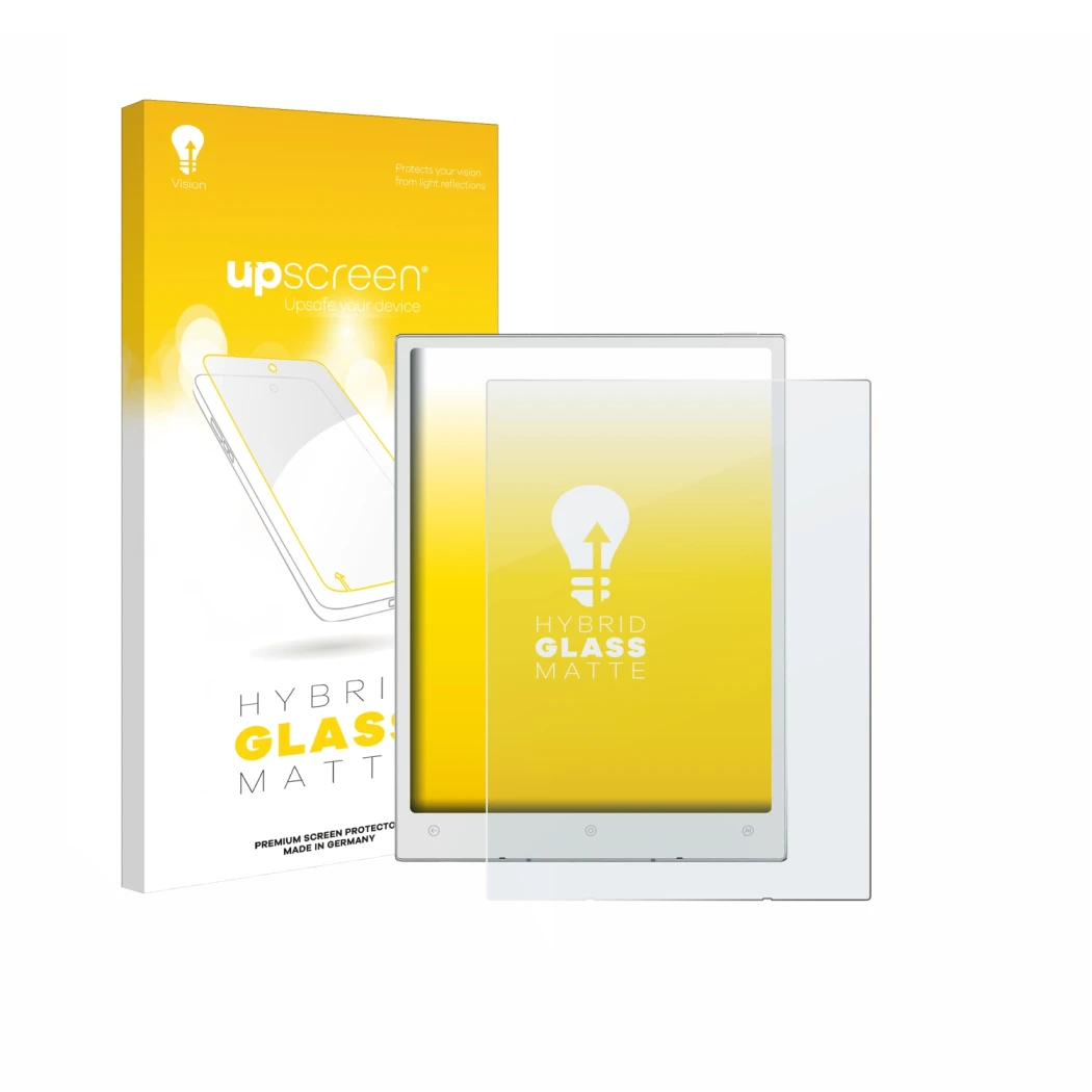 Vorderseite einer Produktverpackung mit dem Markenlogo upscreen. Daneben ist das Gerät Viwoods AiPaper Mini mit dem zugehörige