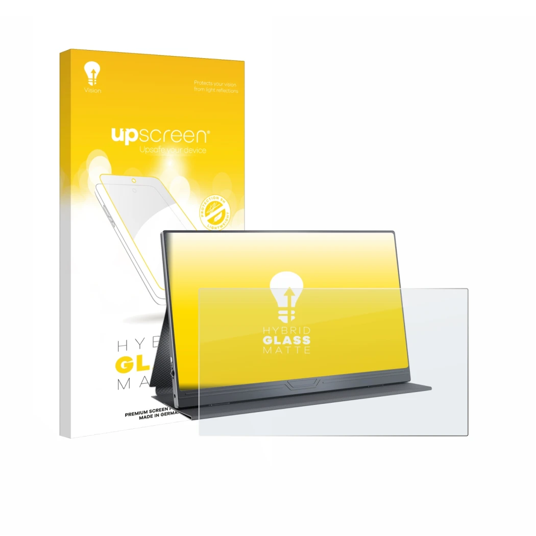 Vorderseite einer Produktverpackung mit dem Markenlogo upscreen. Daneben ist das Gerät CUIUIC GS156B2 mit dem zugehörigen Disp