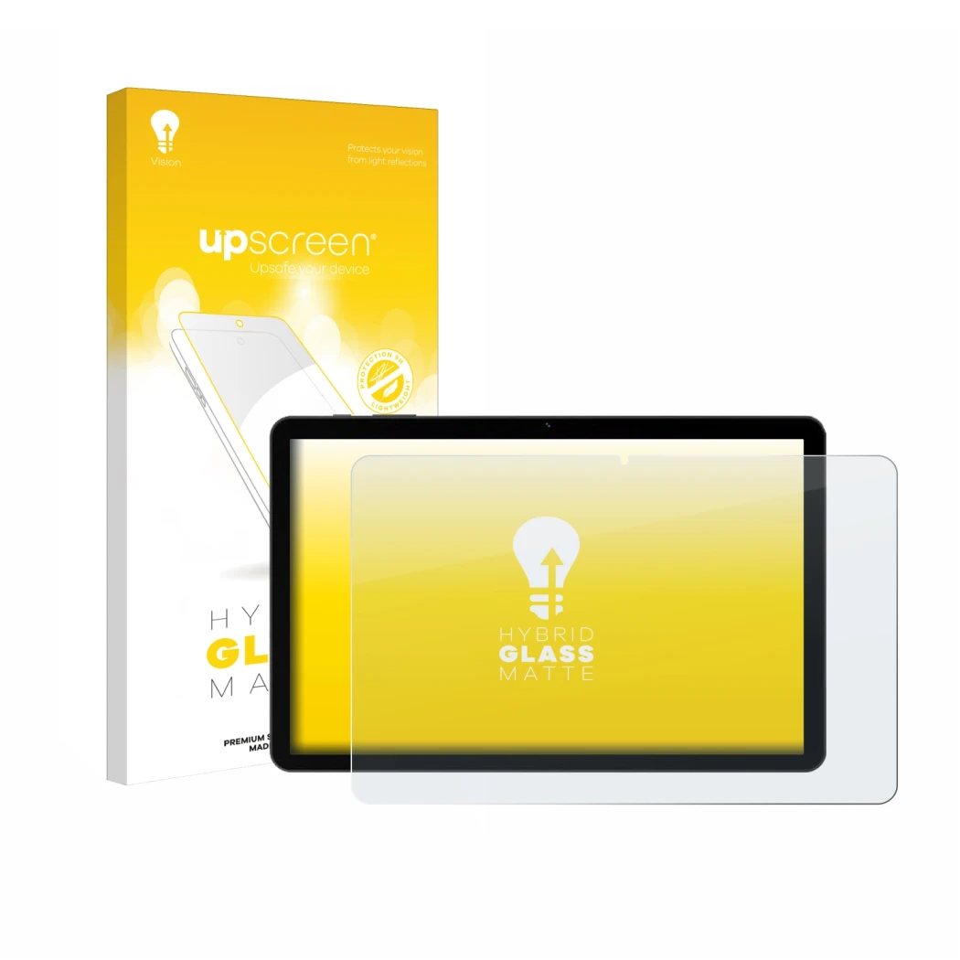 Vorderseite einer Produktverpackung mit dem Markenlogo upscreen. Daneben ist das Gerät Doogee Tab G5 mit dem zugehörigen Displ