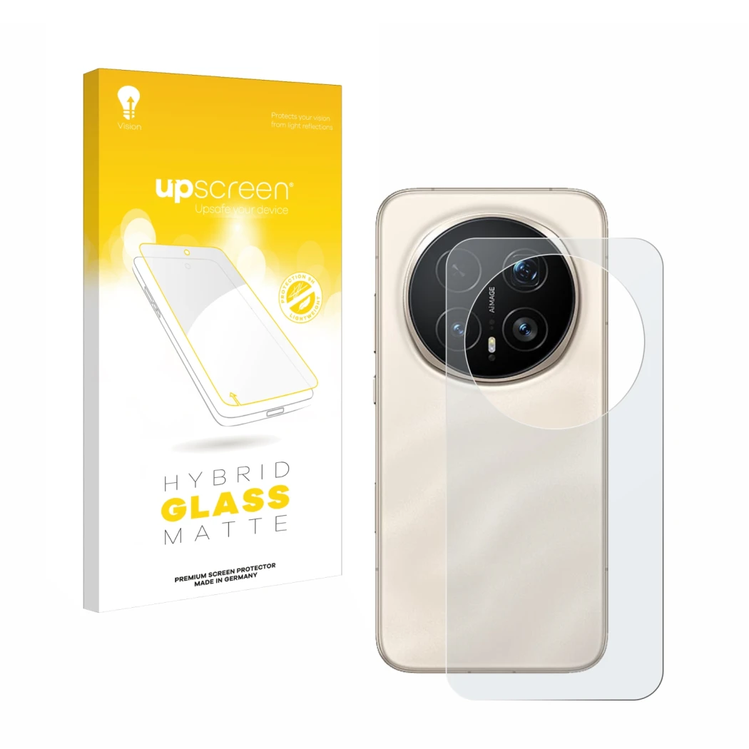 Vorderseite einer Produktverpackung mit dem Markenlogo upscreen. Daneben ist das Gerät Honor Magic 8 Pro (Rückseite) mit dem z