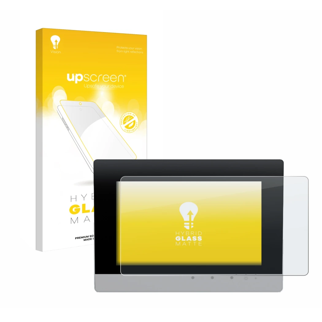 Vorderseite einer Produktverpackung mit dem Markenlogo upscreen. Daneben ist das Gerät WAGO Control Panel Touch Panel 600 mit 