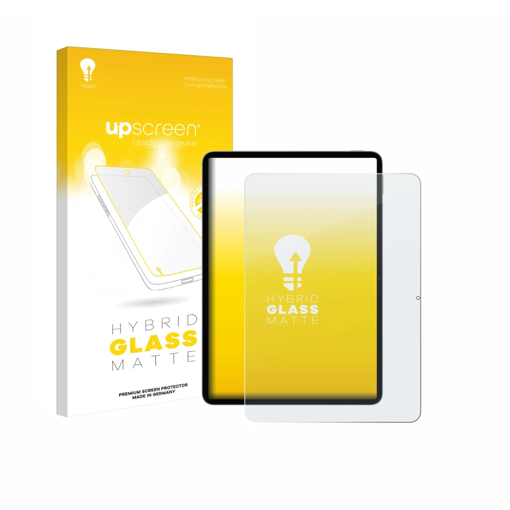 Vorderseite einer Produktverpackung mit dem Markenlogo upscreen. Daneben ist das Gerät Xiaomi Pad 8 mit dem zugehörigen Displa