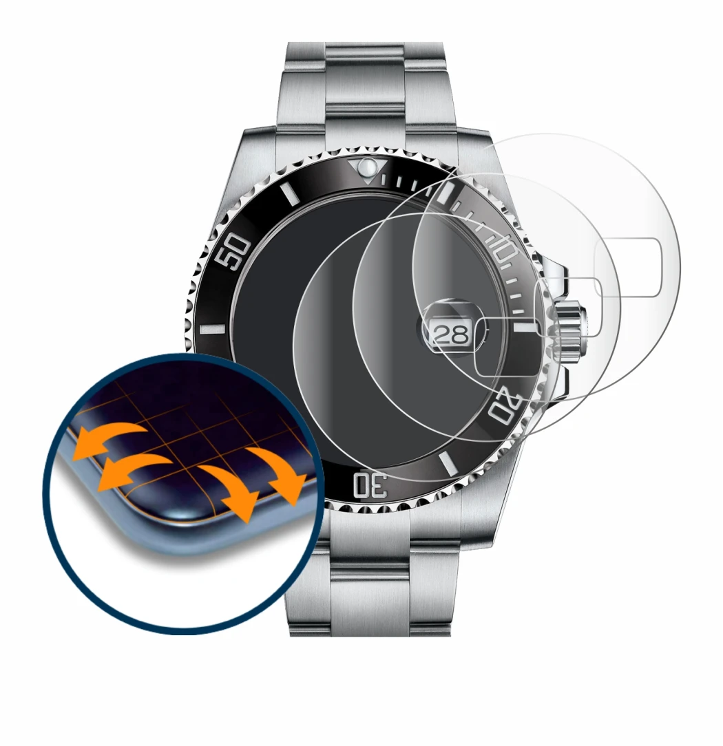 Abbildung des Geräts Rolex Submariner (Date) mit einer Vielzahl des Displayschutzes.