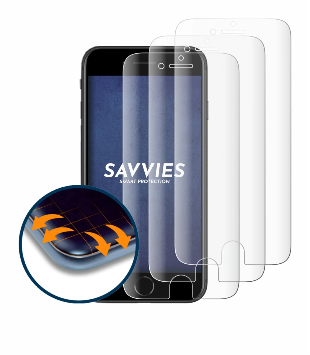 Abbildung des Geräts Apple iPhone SE 2 2020 mit einer Vielzahl des Displayschutzes.