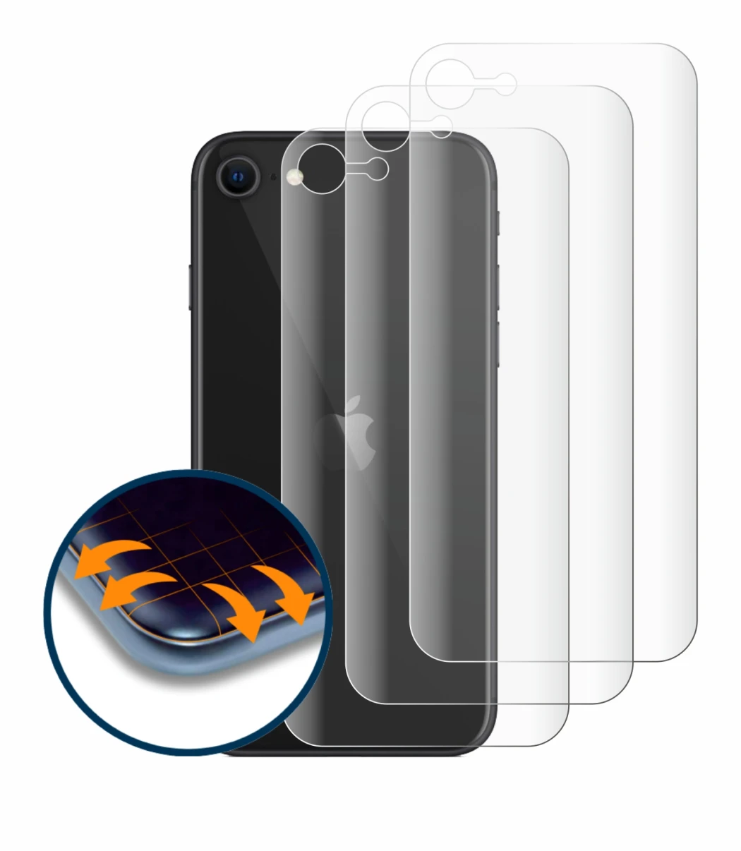 Abbildung des Geräts Apple iPhone SE 2 2020 (Rückseite) mit einer Vielzahl des Displayschutzes.