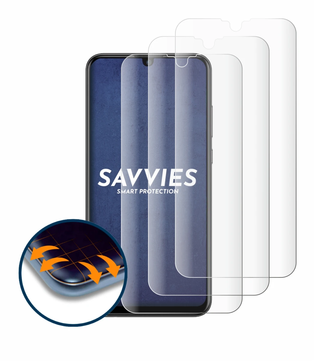 Abbildung des Geräts Huawei P smart 2019 mit einer Vielzahl des Displayschutzes.