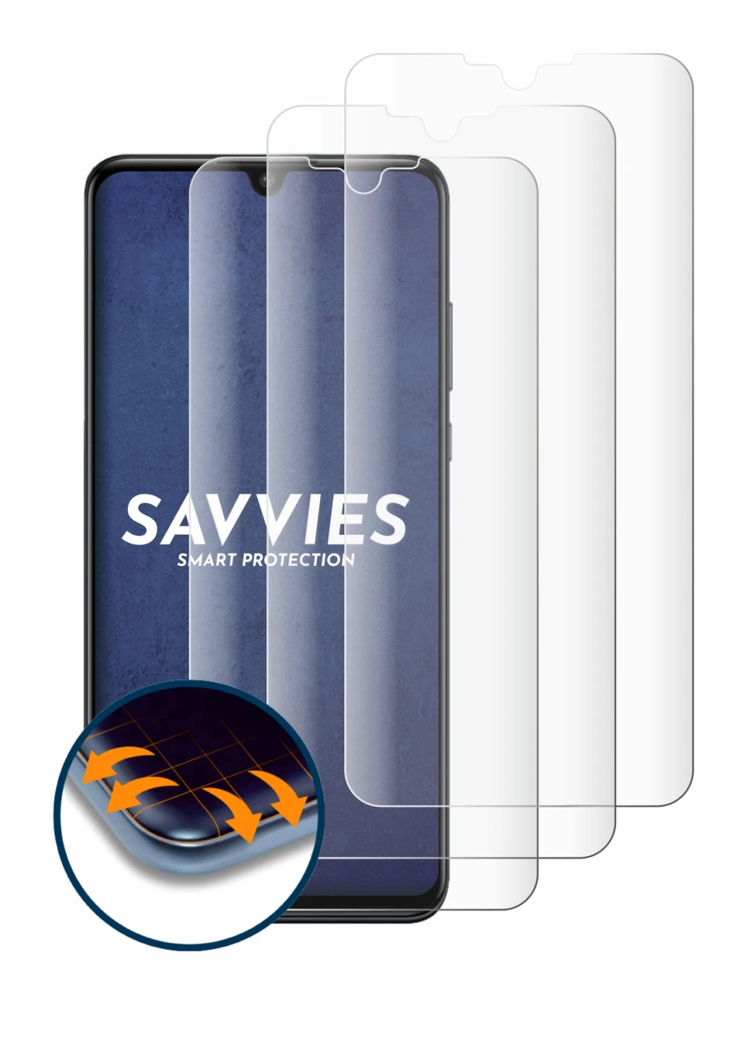 Abbildung des Geräts Huawei P30 lite mit einer Vielzahl des Displayschutzes.