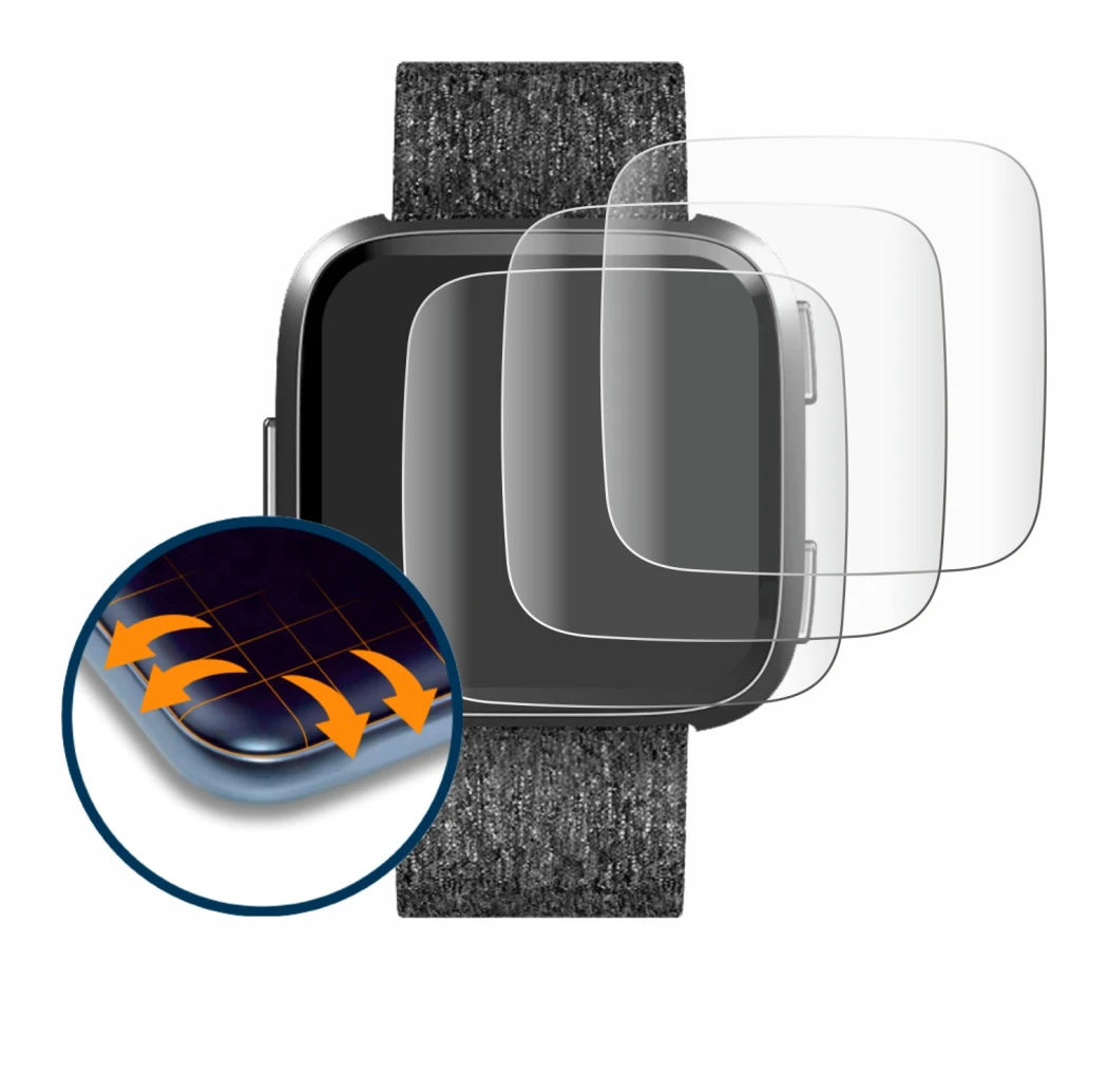 Abbildung des Geräts Fitbit Versa Special Edition mit einer Vielzahl des Displayschutzes.