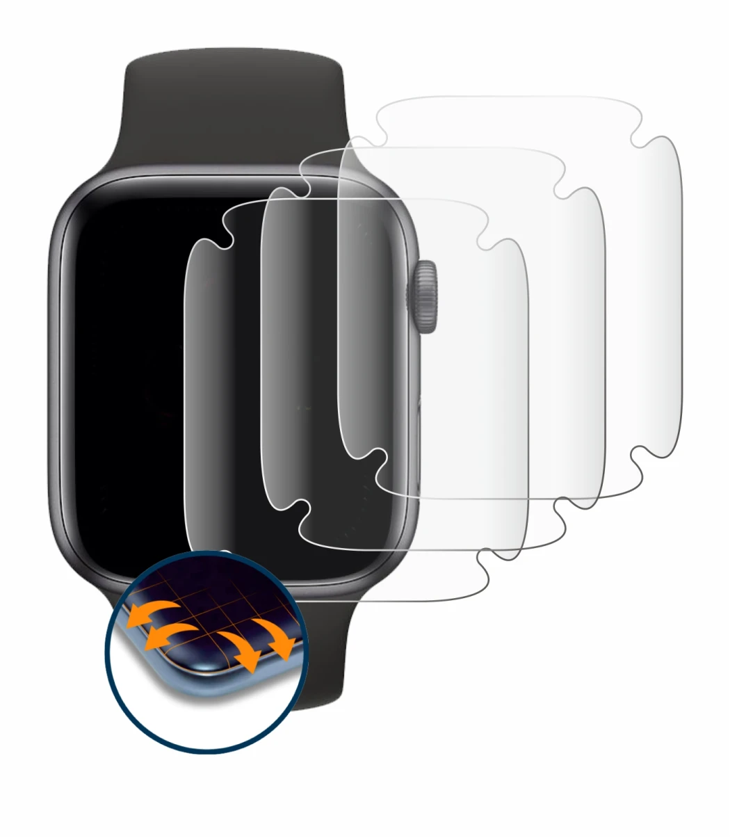 Abbildung des Geräts Apple Watch SE (40 mm) mit einer Vielzahl des Displayschutzes.