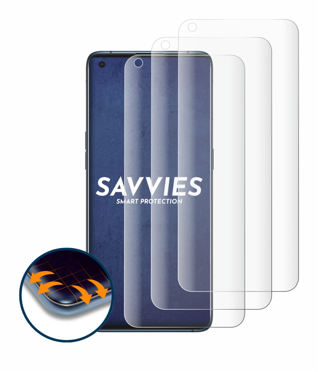 Abbildung des Geräts Oppo Find X3 Pro mit einer Vielzahl des Displayschutzes.