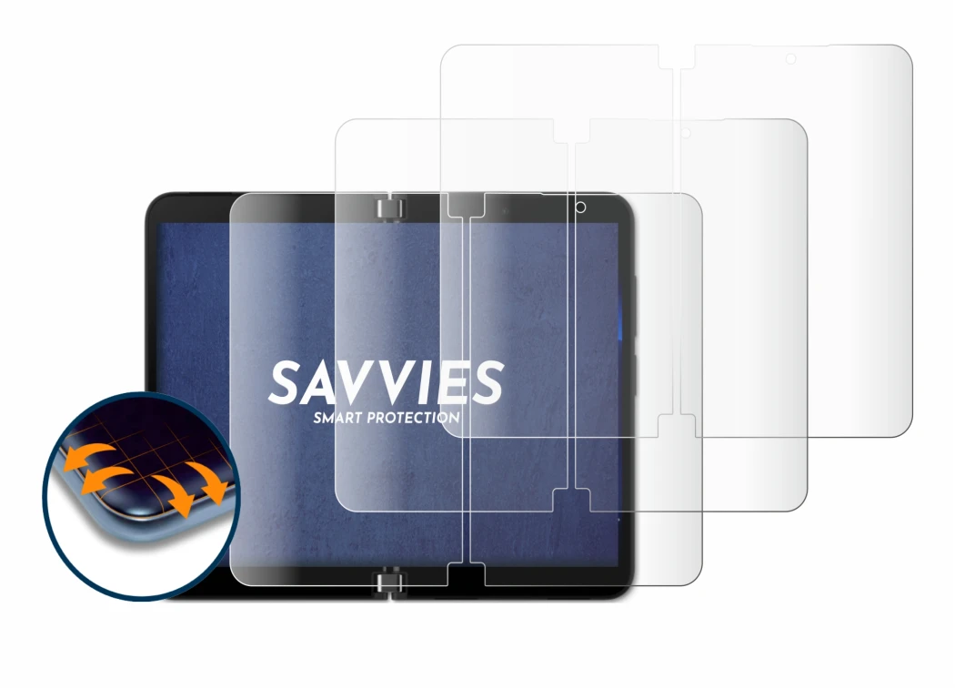 Abbildung des Geräts Microsoft Surface Duo 2 (Inneres Display) mit einer Vielzahl des Displayschutzes.