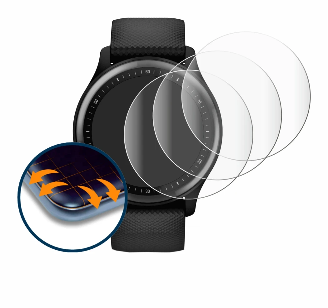 Abbildung des Geräts Garmin Vivomove Sport mit einer Vielzahl des Displayschutzes.