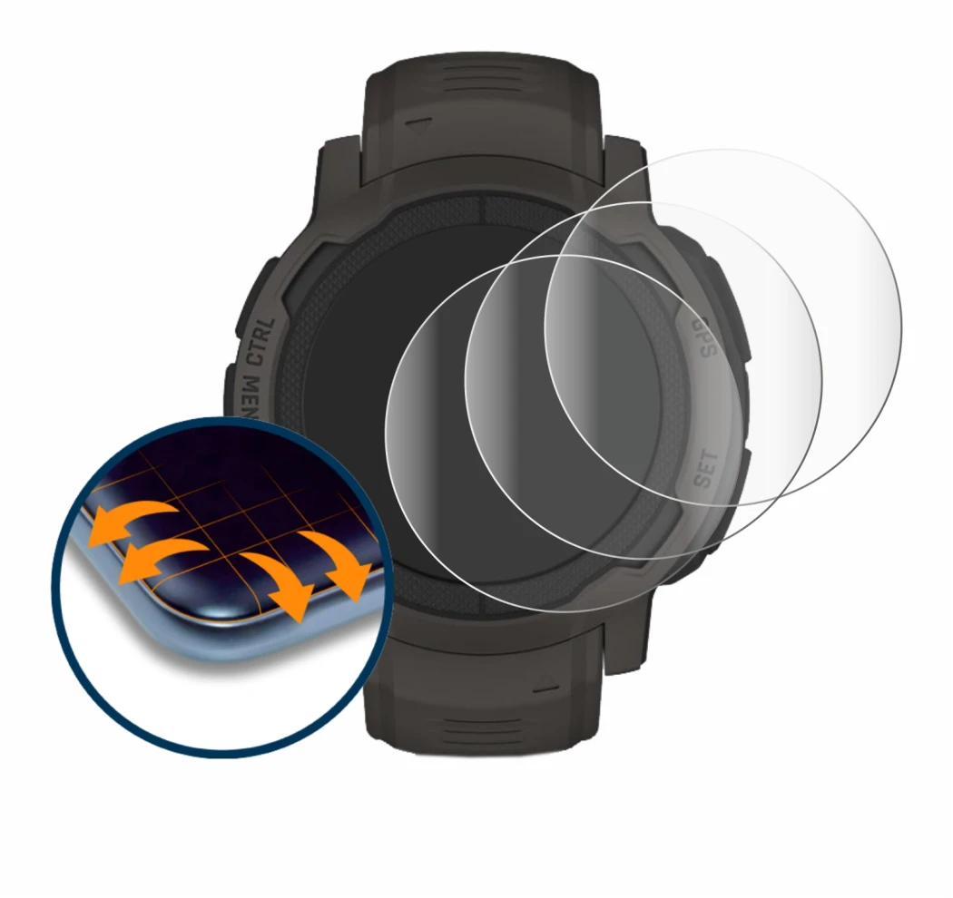 Abbildung des Geräts Garmin Instinct 2 mit einer Vielzahl des Displayschutzes.