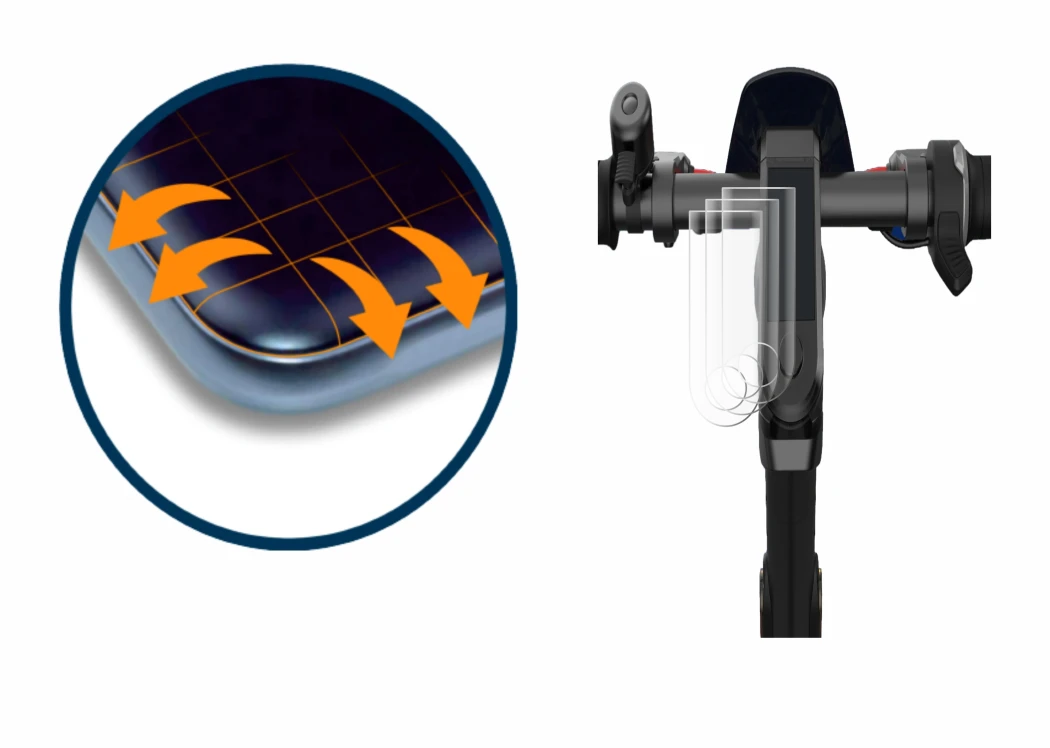 Abbildung des Geräts NIU KQi3 Pro mit einer Vielzahl des Displayschutzes.