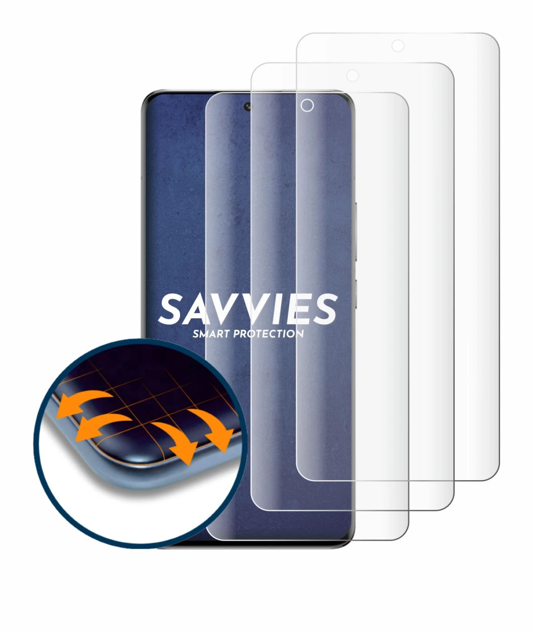 Abbildung des Geräts Xiaomi 13 Pro mit einer Vielzahl des Displayschutzes.