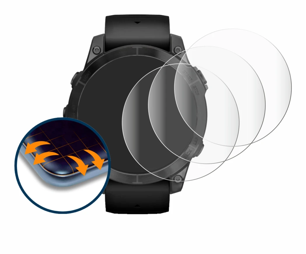 Abbildung des Geräts Garmin Epix Pro (Gen 2) (47 mm) mit einer Vielzahl des Displayschutzes.