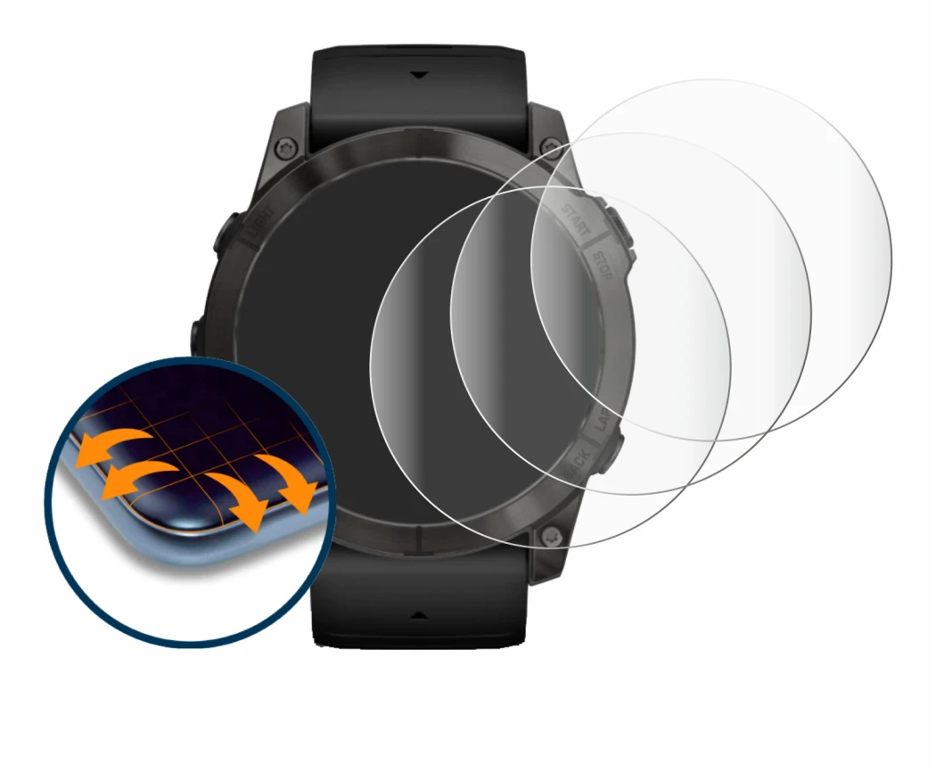 Abbildung des Geräts Garmin Epix Pro (Gen 2) (51 mm) mit einer Vielzahl des Displayschutzes.