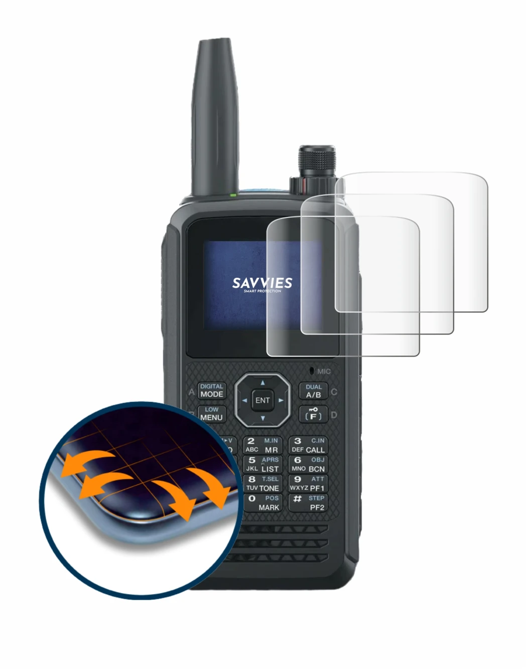 Abbildung des Geräts Kenwood TH-D75E D-Star mit einer Vielzahl des Displayschutzes.